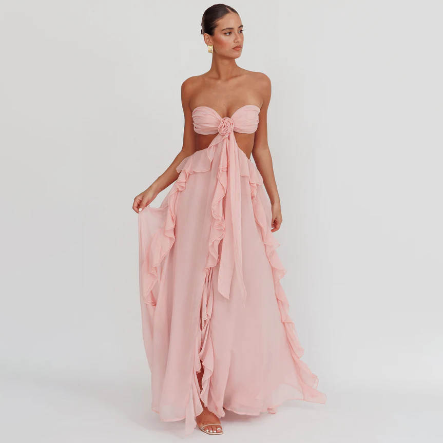 Cut-Out Ruffle Maxi Dress Blush
