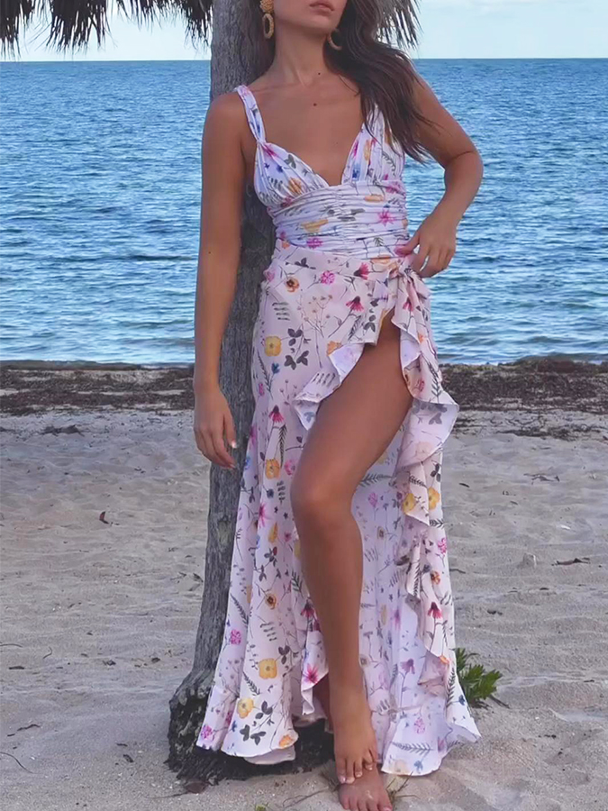Floral Printed One Piece Swimsuit and Sarong