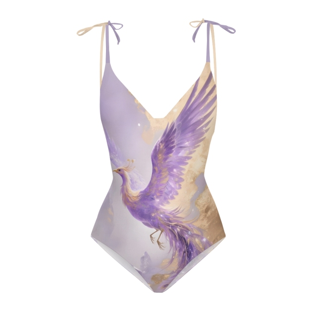Fantasy Phoenix Print One Piece Swimsuit with Matching Sarong Skirt