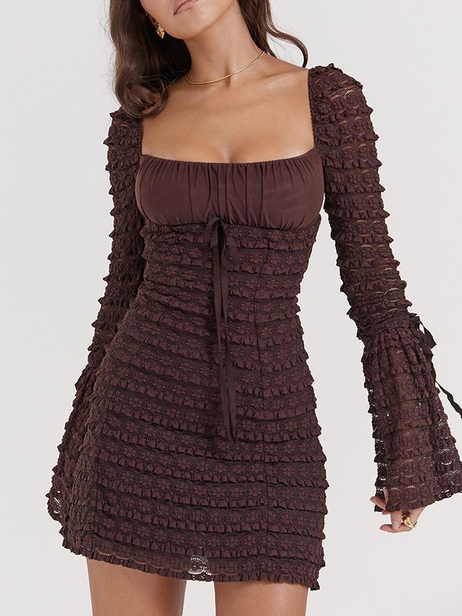 Sexy Pleated Slimming Bell-sleeved Mini Party Dress