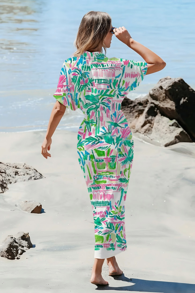 Neon Tropical Brushstroke Maxi Dress