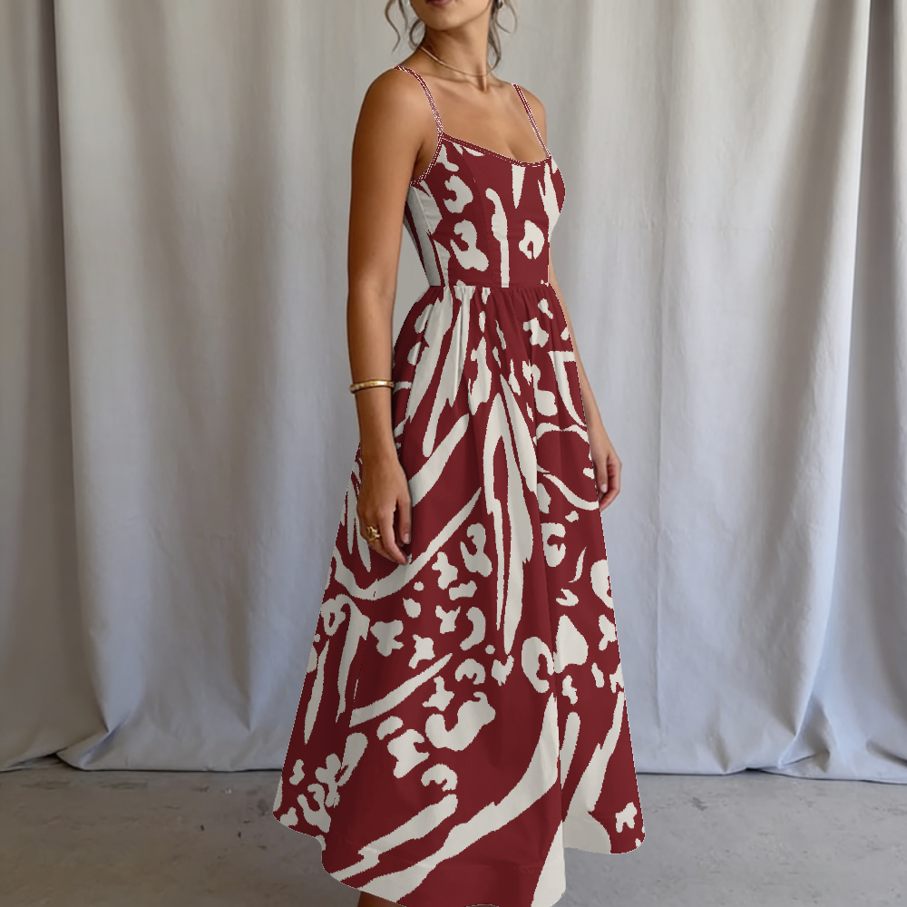 Women's Red Floral Abstract Printed Slip Dress