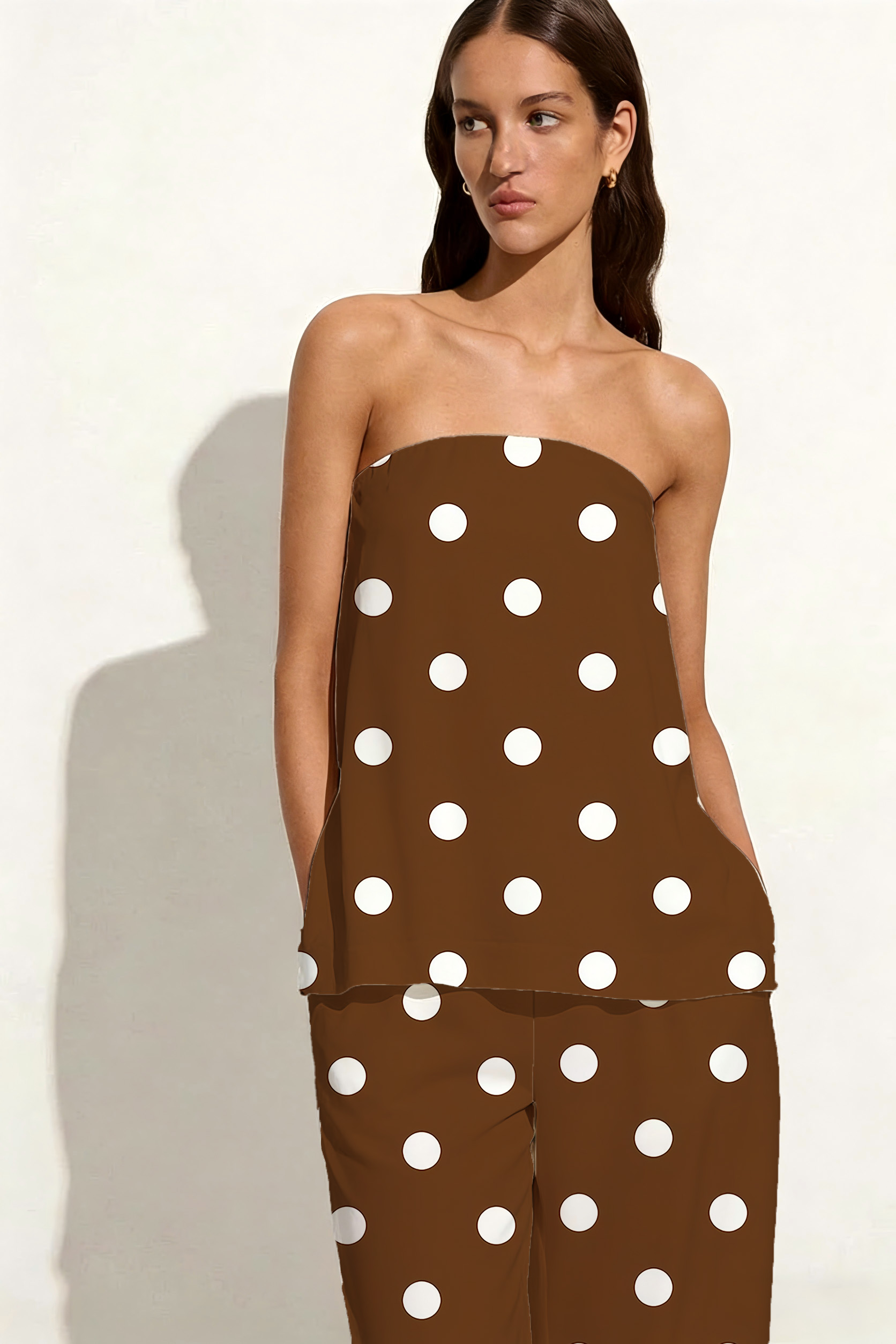 African Dot Geometric Strapless Wide Leg Set