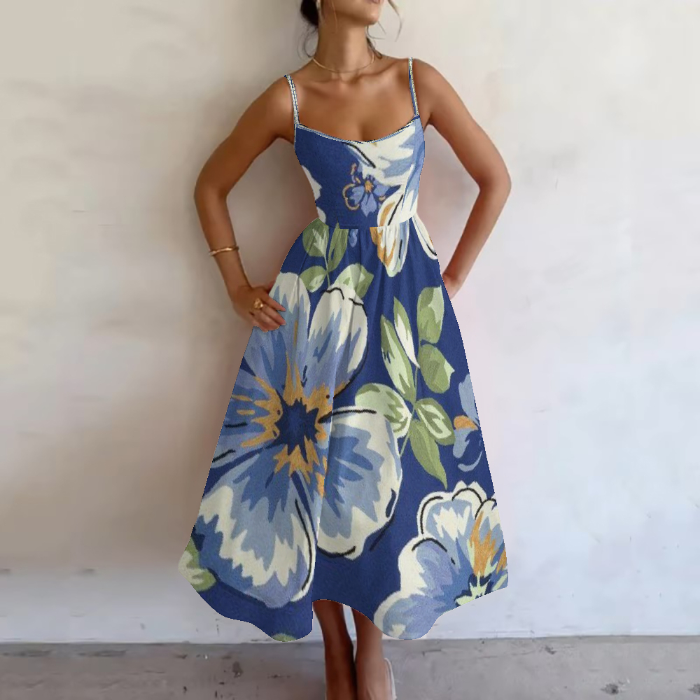 Women's Midnight Blue Blossom Printed Slip Dress