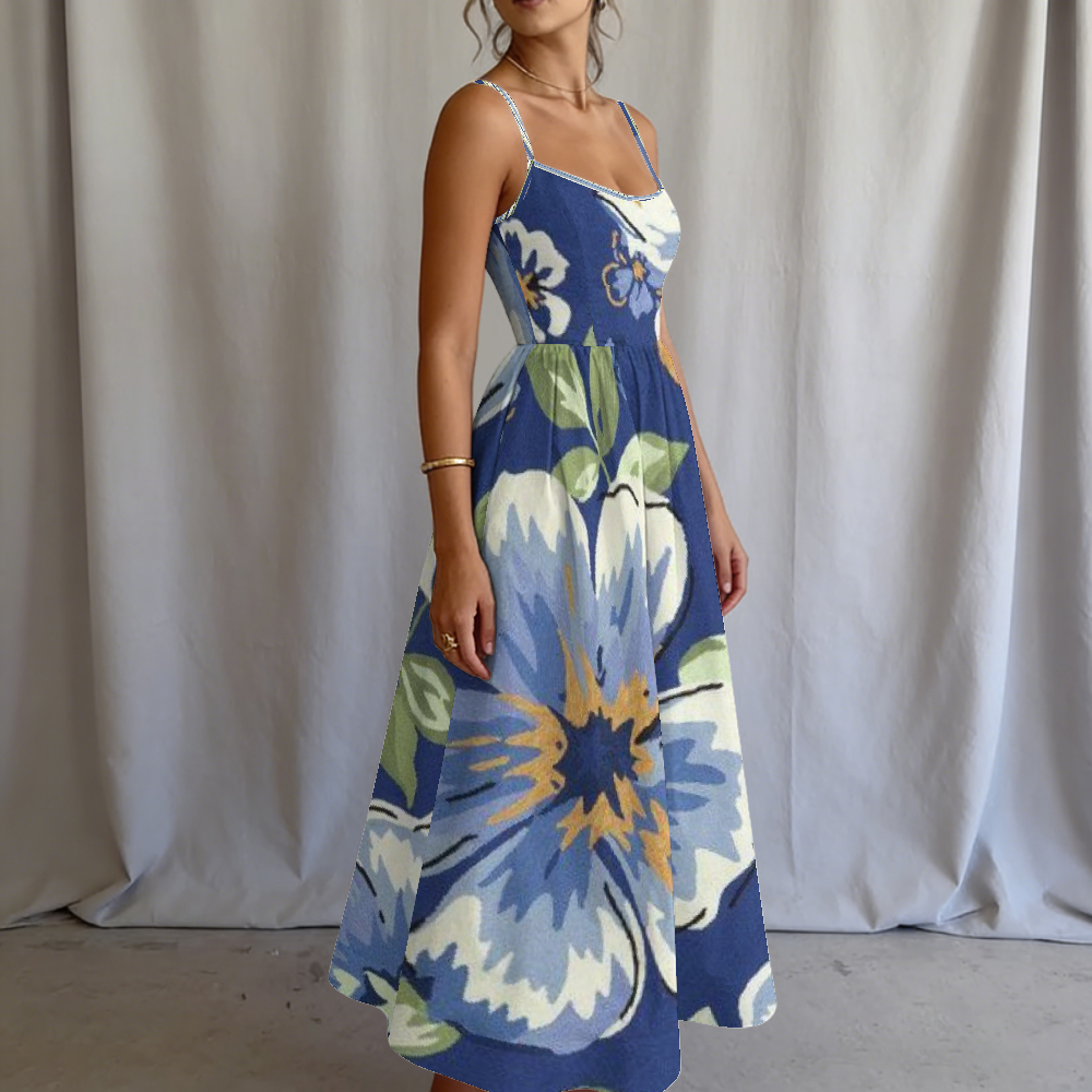 Women's Midnight Blue Blossom Printed Slip Dress