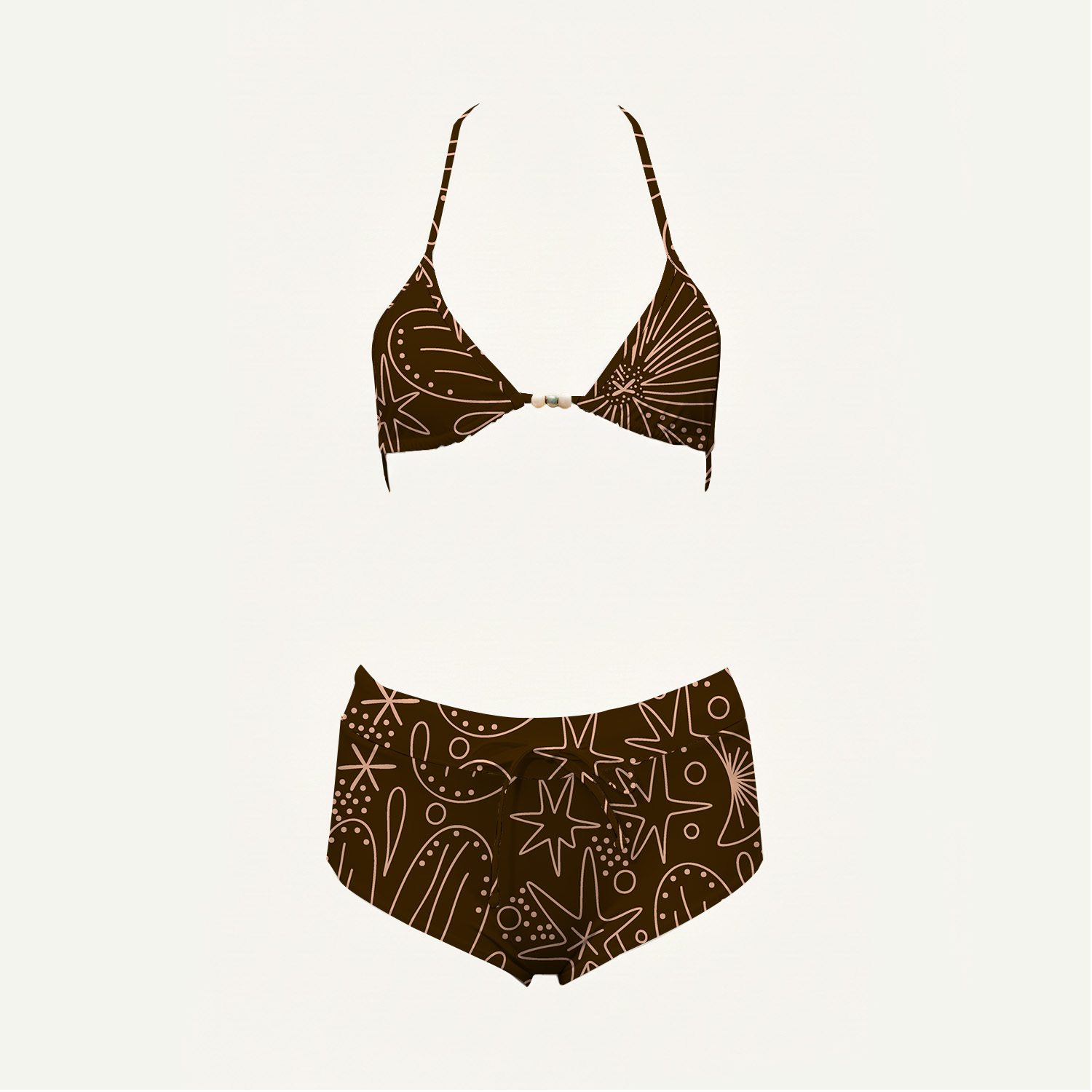 Deep Sea Print High-Waisted Triangle Bikini Set