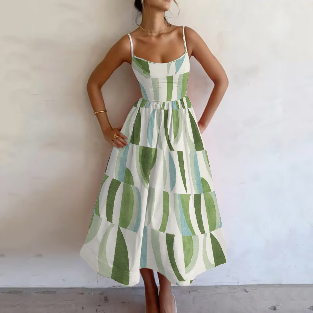 Women's Sage Stripe Printed Slip Dress