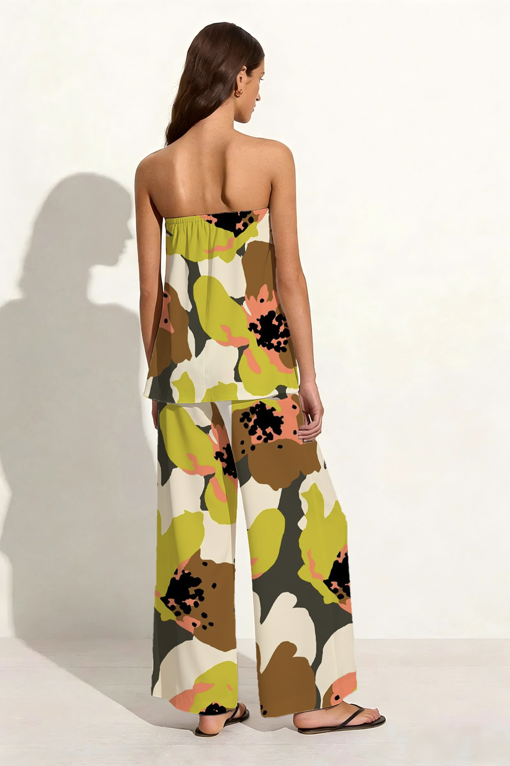 Brown & Green Abstract Bold Floral Print Set