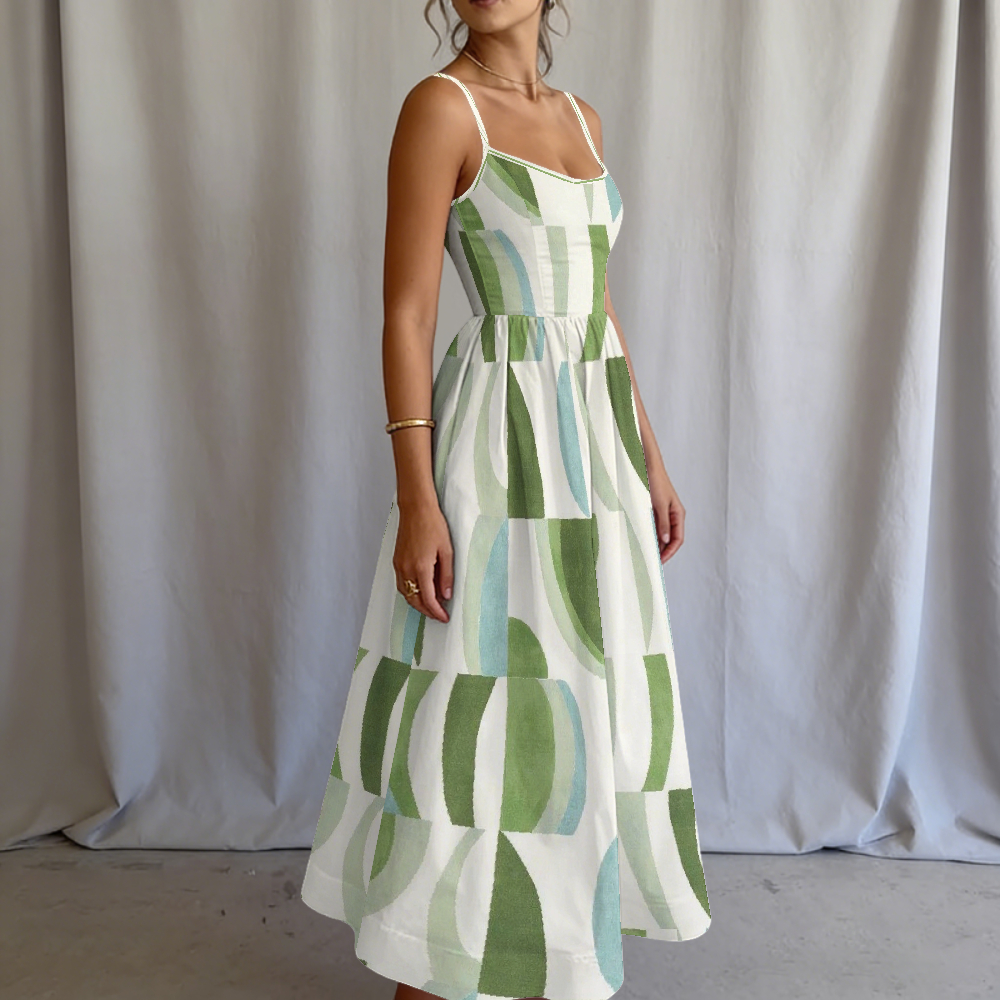 Women's Sage Stripe Printed Slip Dress