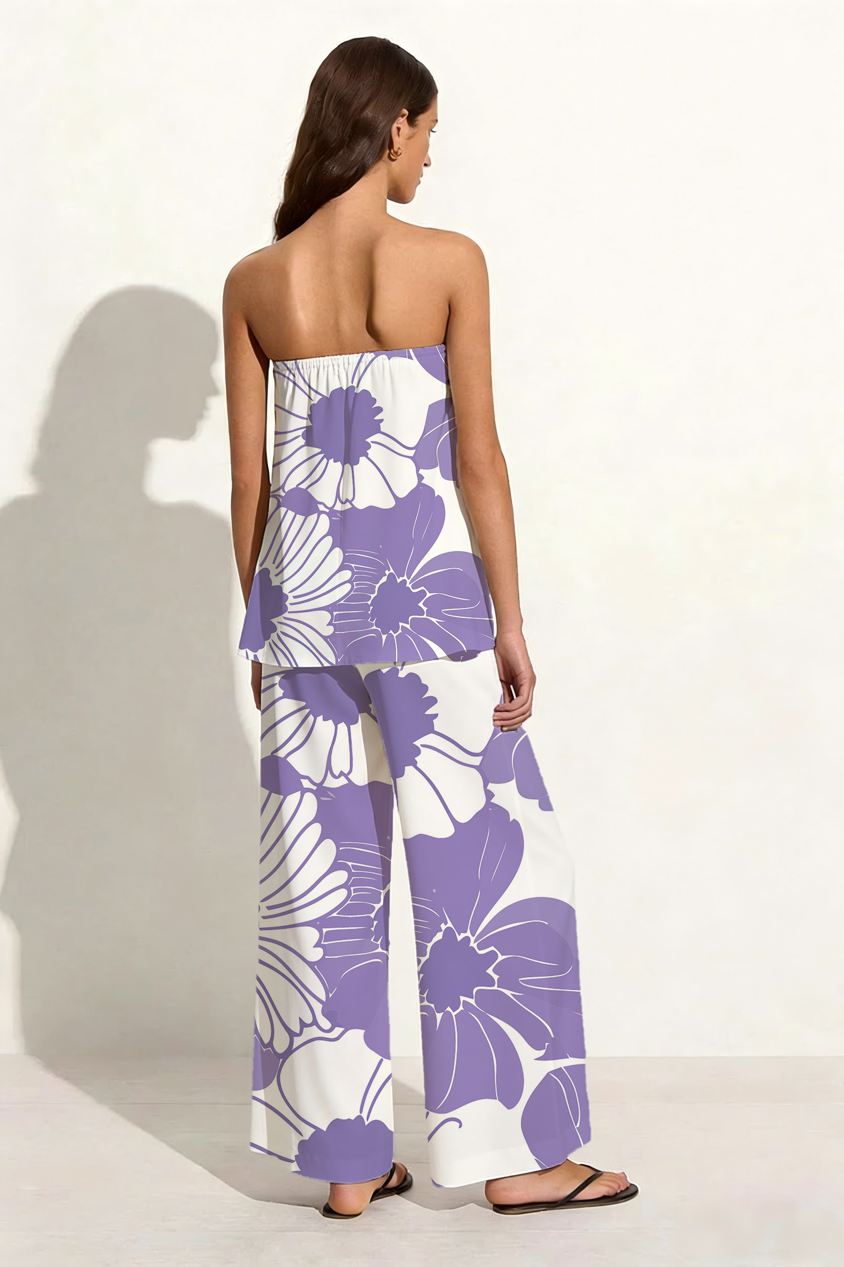 Purple & White Large Floral Print Set