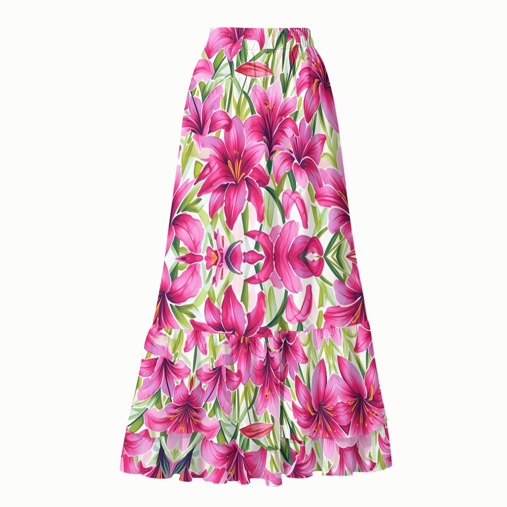 Square-neck Dark Magenta Lily Print Swimsuit Set(s)