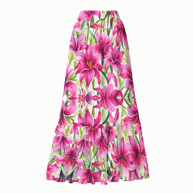 Square-neck Dark Magenta Lily Print Swimsuit Set(s)