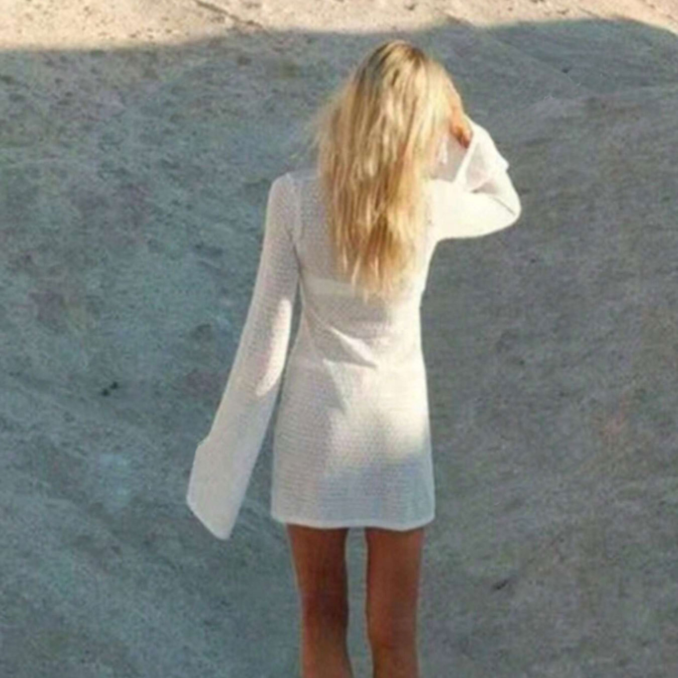 Crochet Hollow Out Tie Front V Neck Bodycon Mini Beach Dress