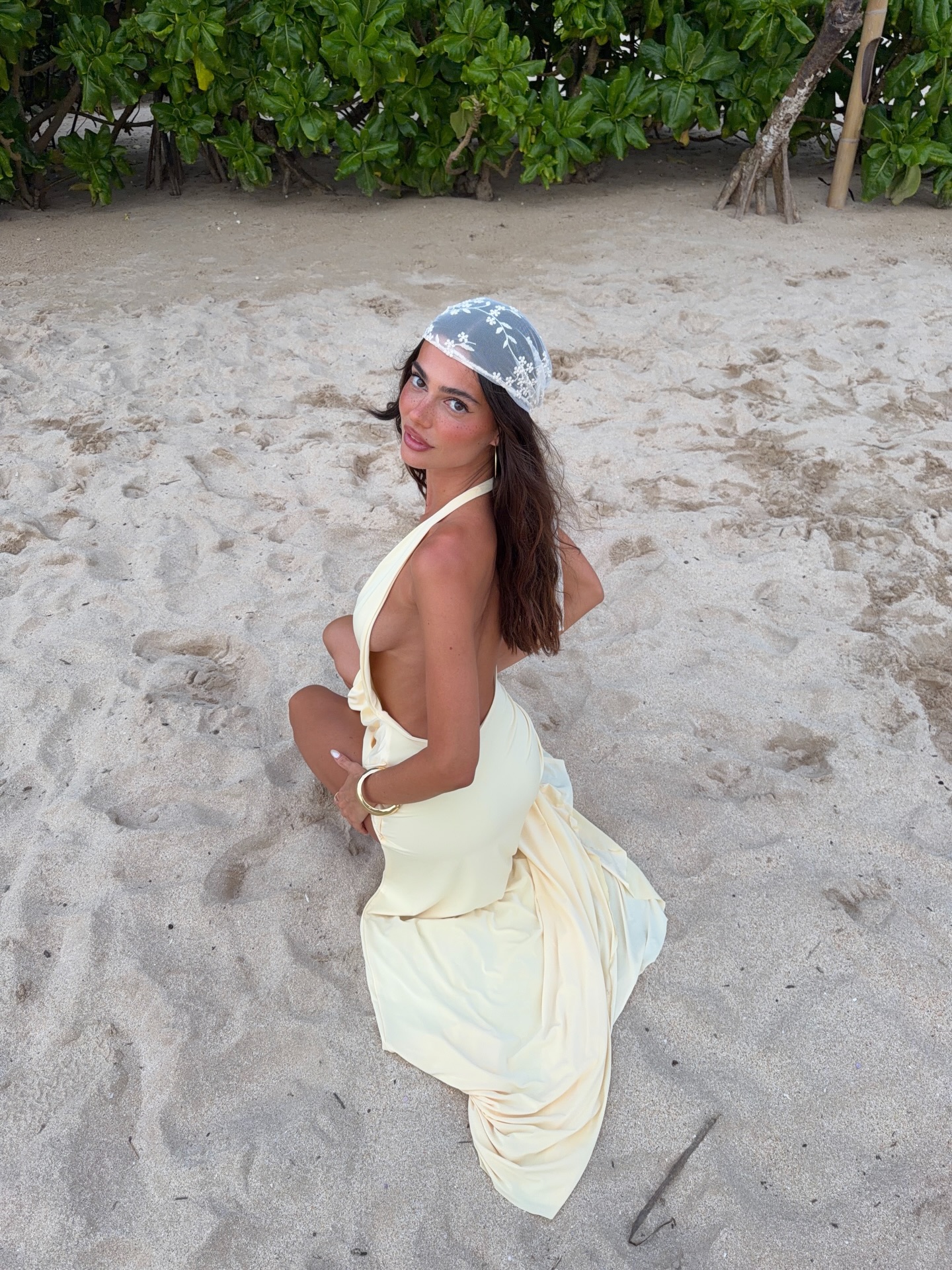 Cream Yellow Halter Twist Cutout One-Piece Dress