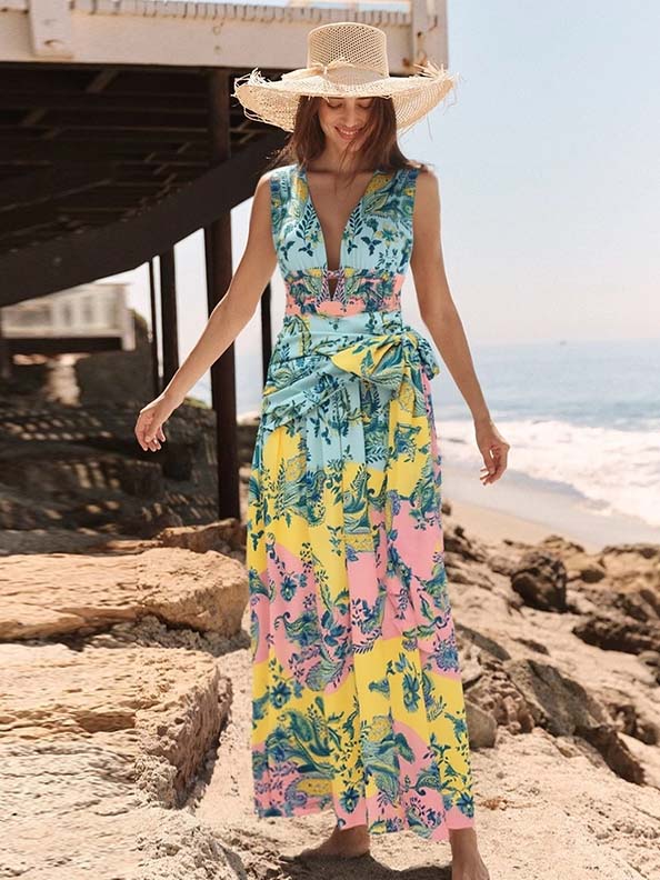 Tropical Paisley Swimsuit with Tie Wrap Cover Up Set