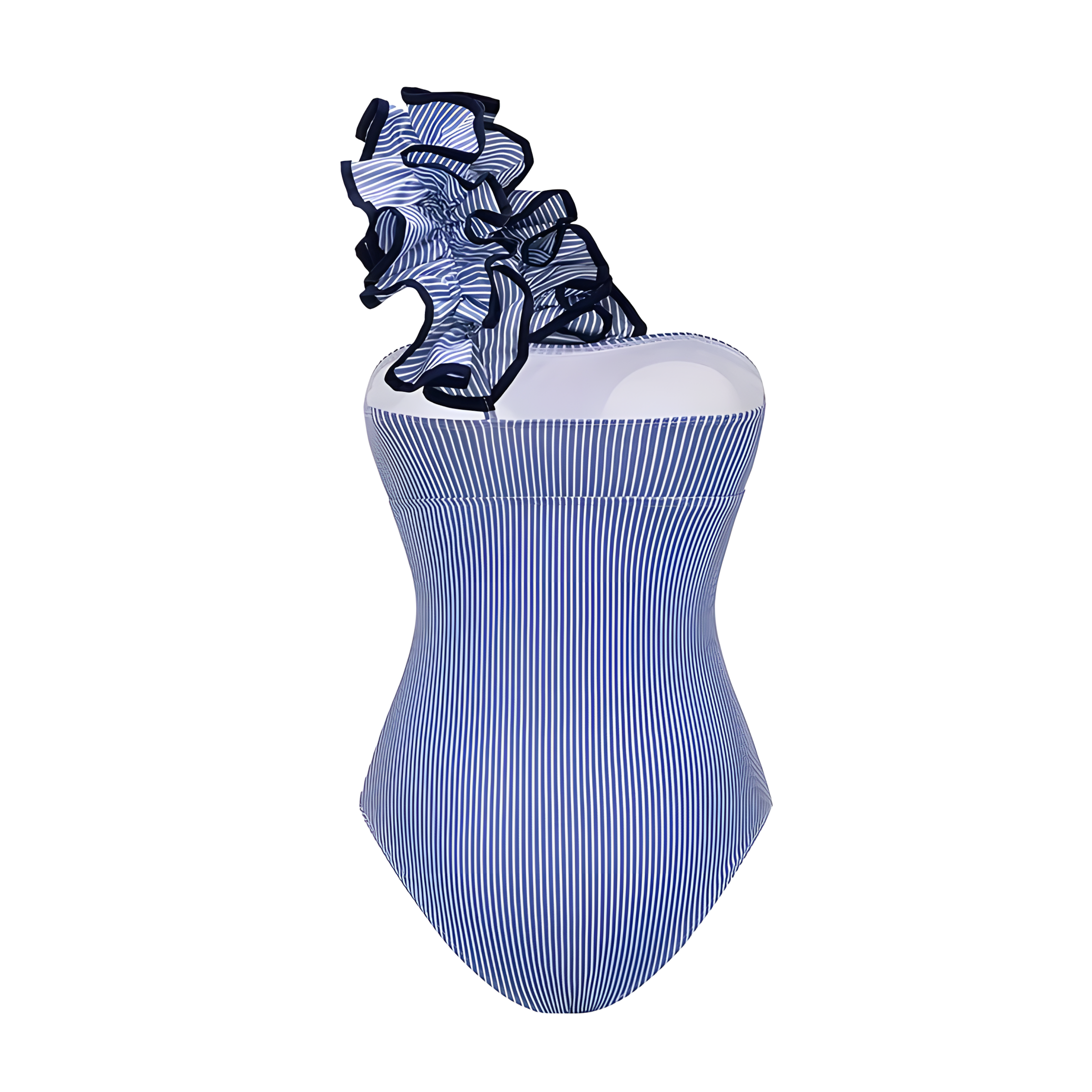 Women's Blue Stripe One-Shoulder One-Piece Swimsuit with Skirt