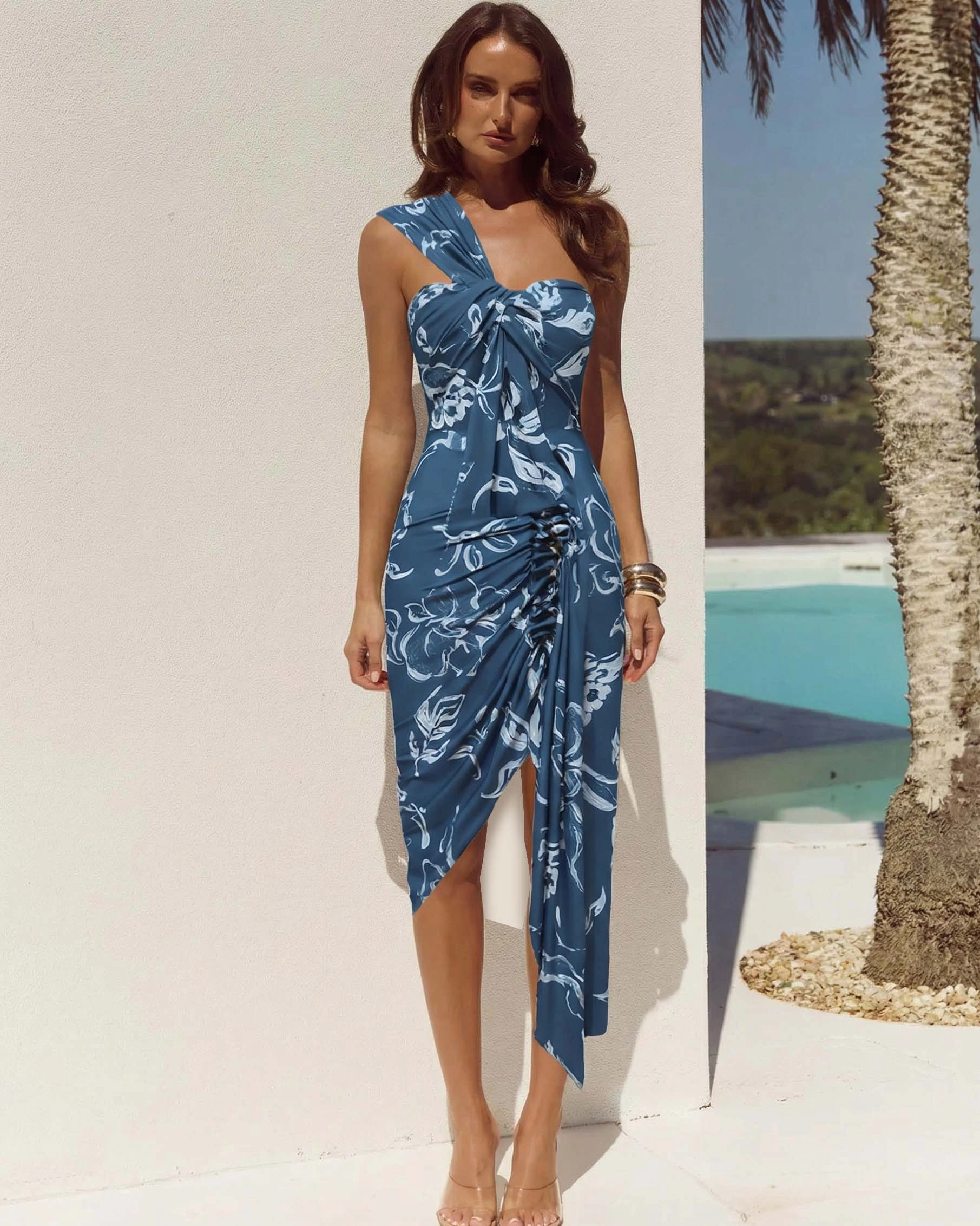 Retro Baroque Floral Vine Twist Asymmetrical Skirt Swimsuit