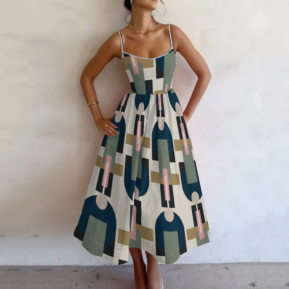 Women's Geometric Mosaic Printed Slip Dress