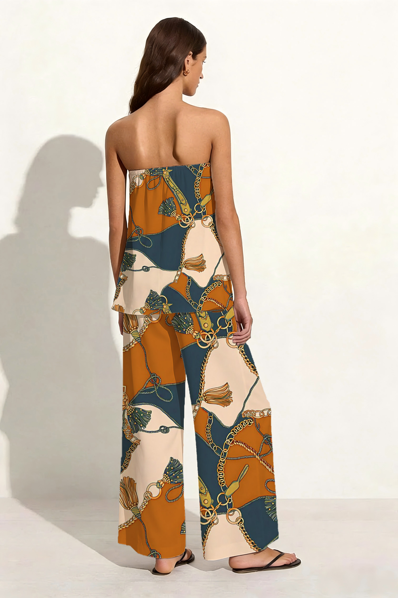 Orange & Blue Chain & Tassel Baroque Print Set