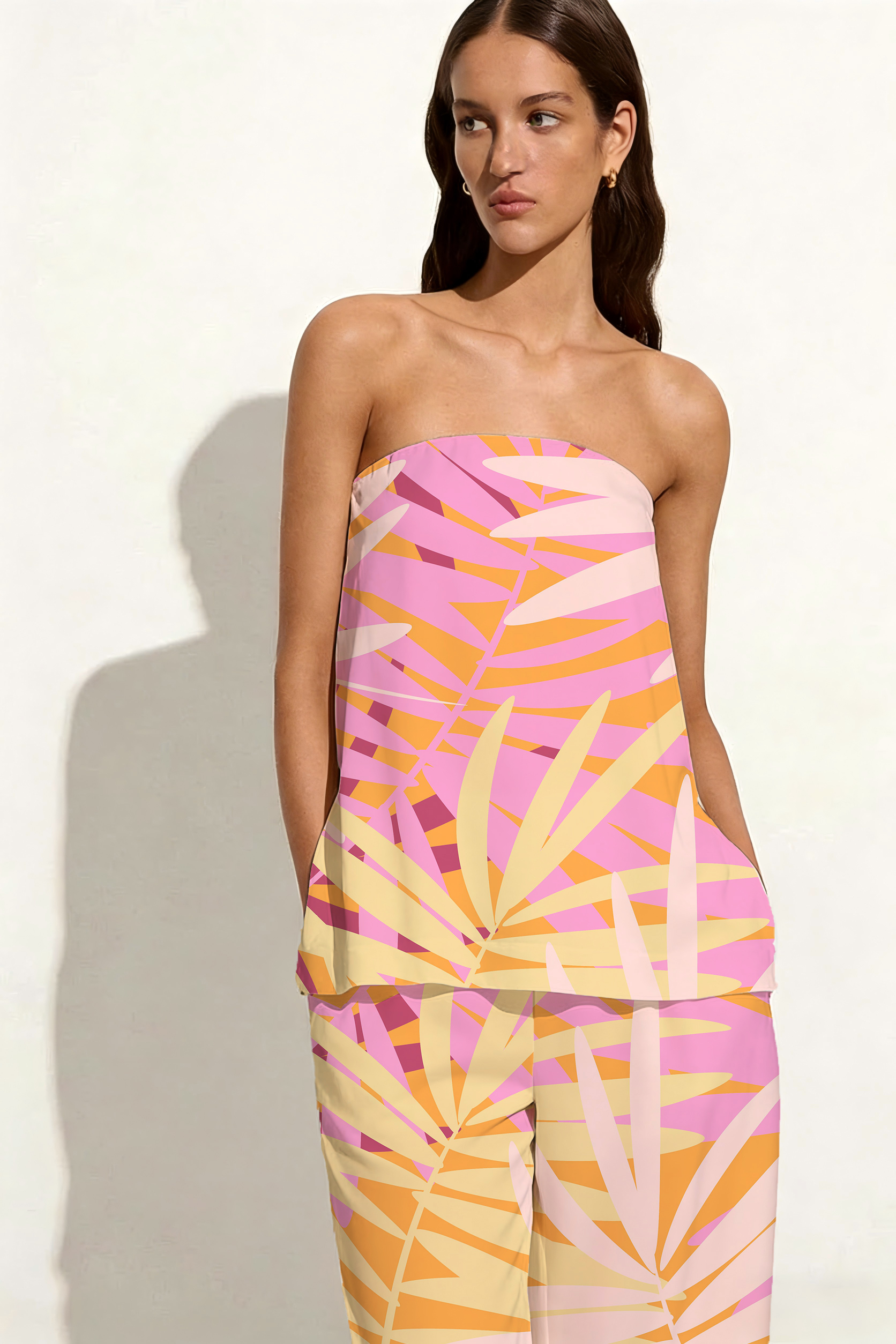  Pink & Orange Tropical Palm Leaf Set