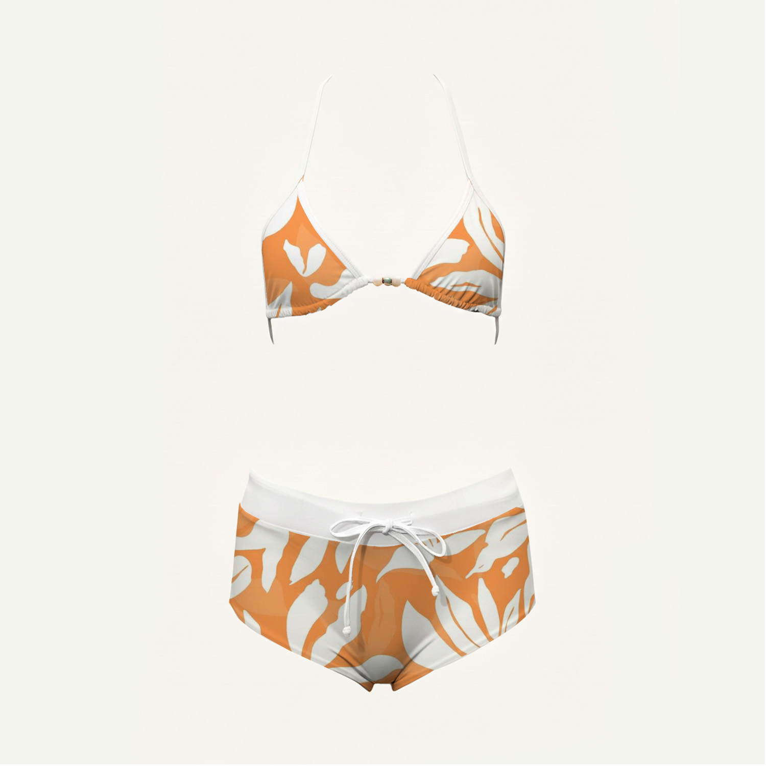 Orange Wave Print High-Waisted Triangle Bikini Set