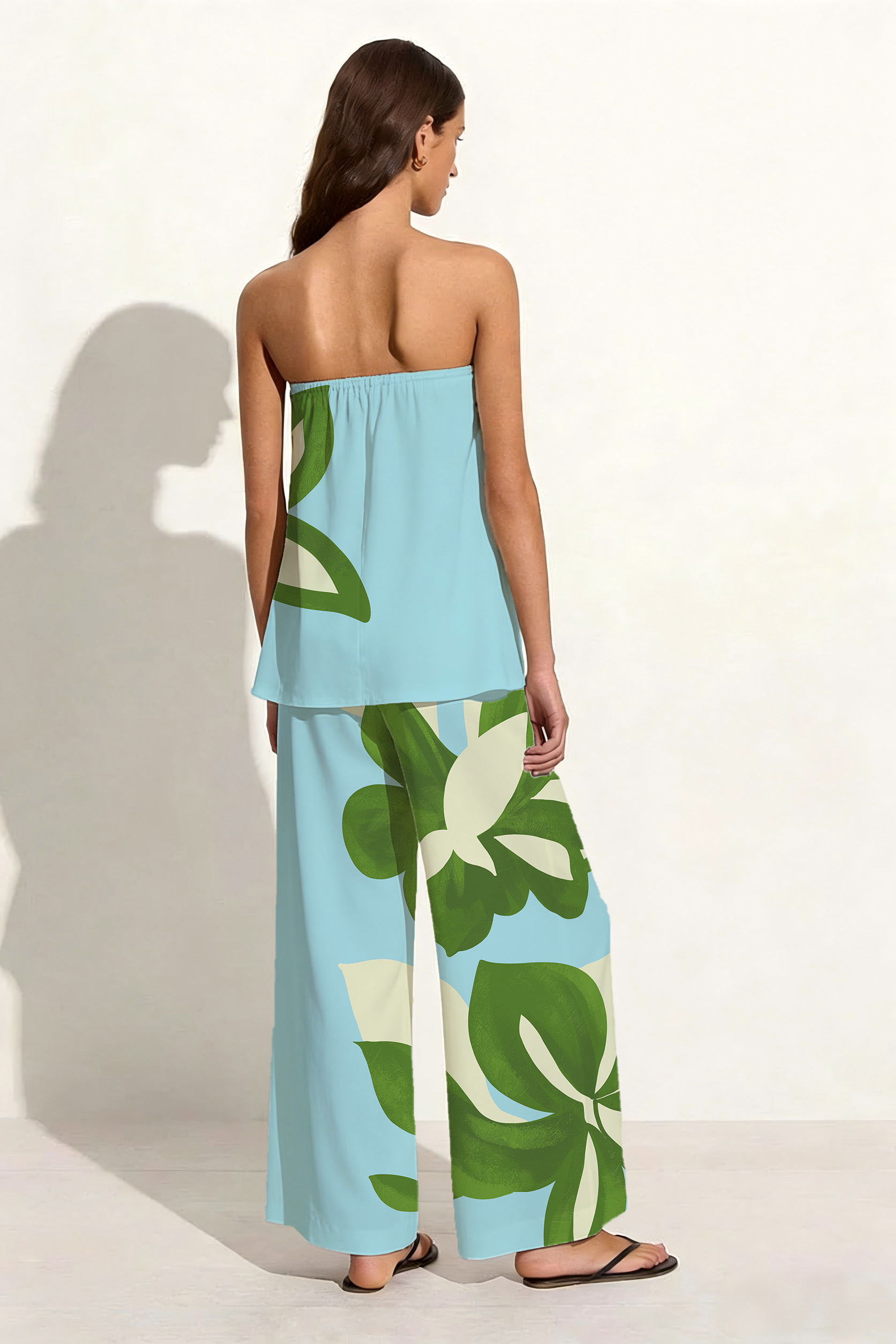 Blue Floral Strapless Wide Leg Set