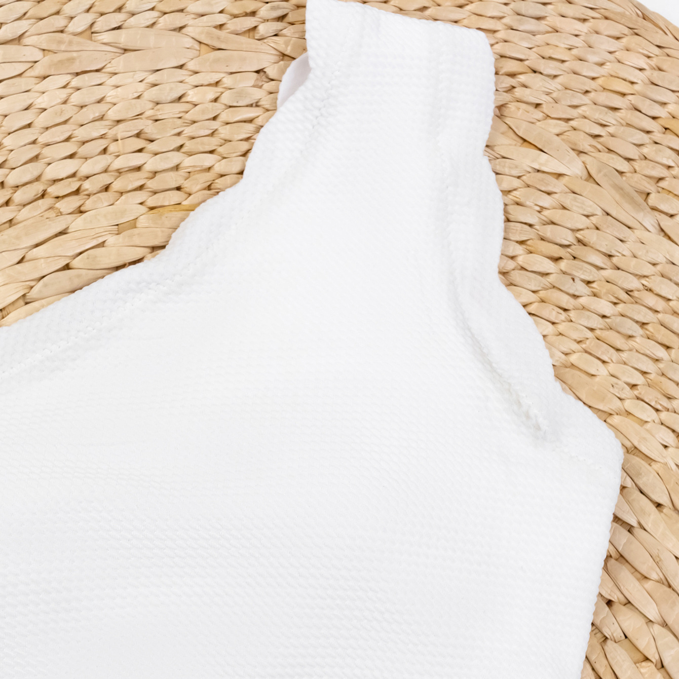 Women's One-Shoulder High-Waisted Two-Piece Swimsuit with Ruffle Trim in Waffle Knit Fabric