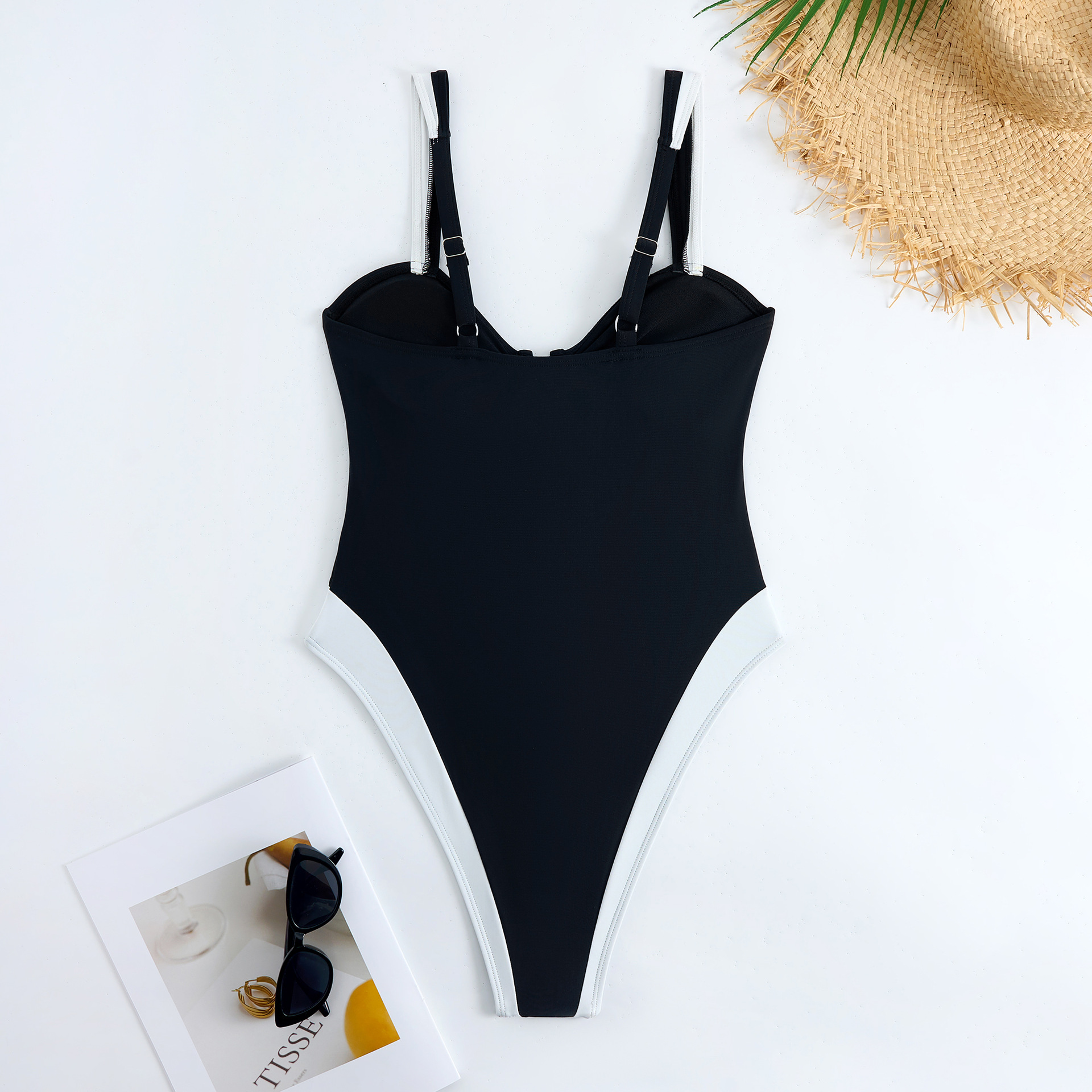 Women's Bestselling Sexy Black and White Color-Block One-Piece Swimsuit