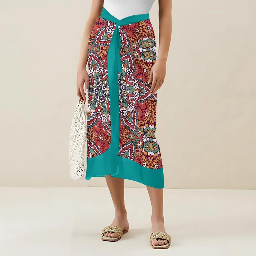 Women's Bohemian One Piece Swimsuit set with Printed Beach Skirt