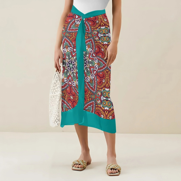 Women's Bohemian One Piece Swimsuit set with Printed Beach Skirt