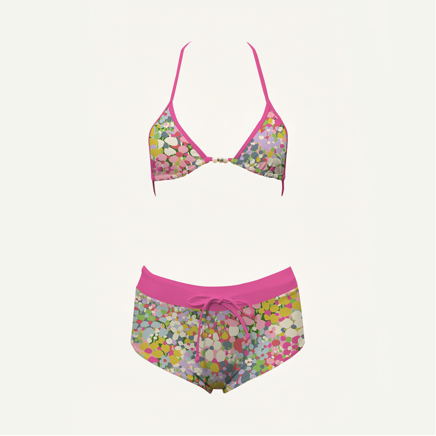 Blooming Burst Print High-Waisted Triangle Bikini Set