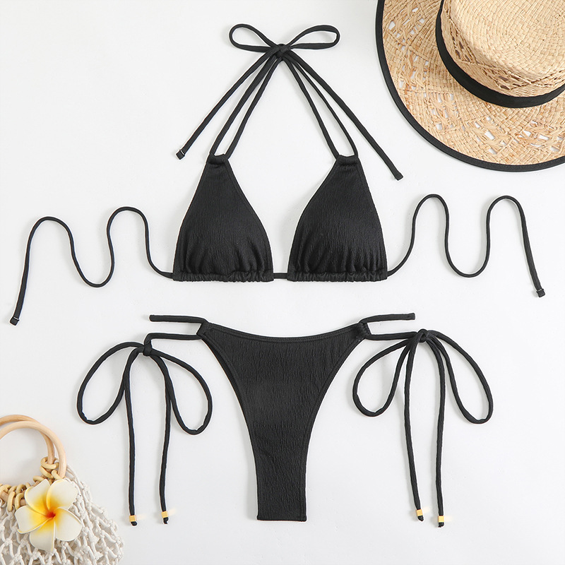 New Solid Color Tie Front Bikini Set