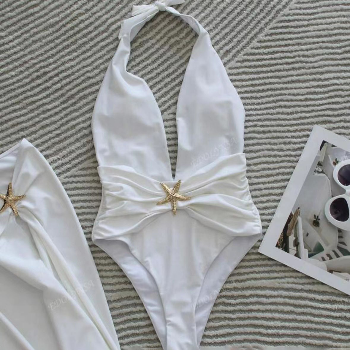 Women's Solid Color Backless One-Piece Swimsuit and Skirt