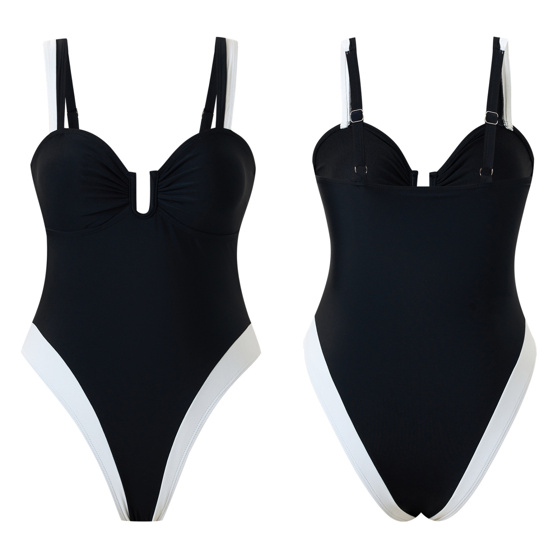 Women's Bestselling Sexy Black and White Color-Block One-Piece Swimsuit