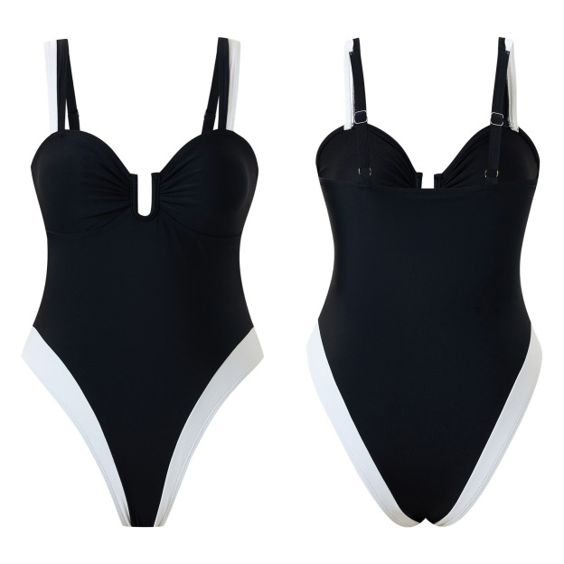 Women's Bestselling Sexy Black and White Color-Block One-Piece Swimsuit