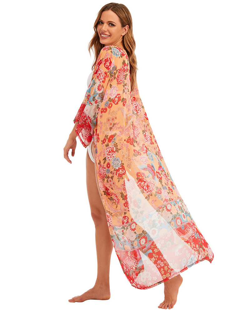 Chiffon Printed Cover Up Vacation Bikini Sunscreen Shirt