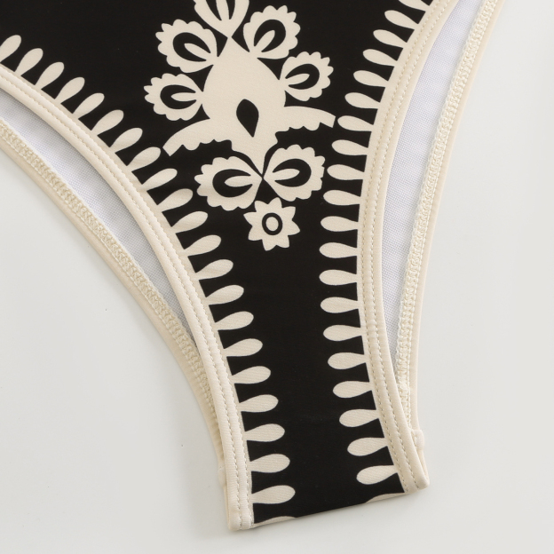 Women's Elegant Vintage Print One-Piece Swimsuit with Skirt