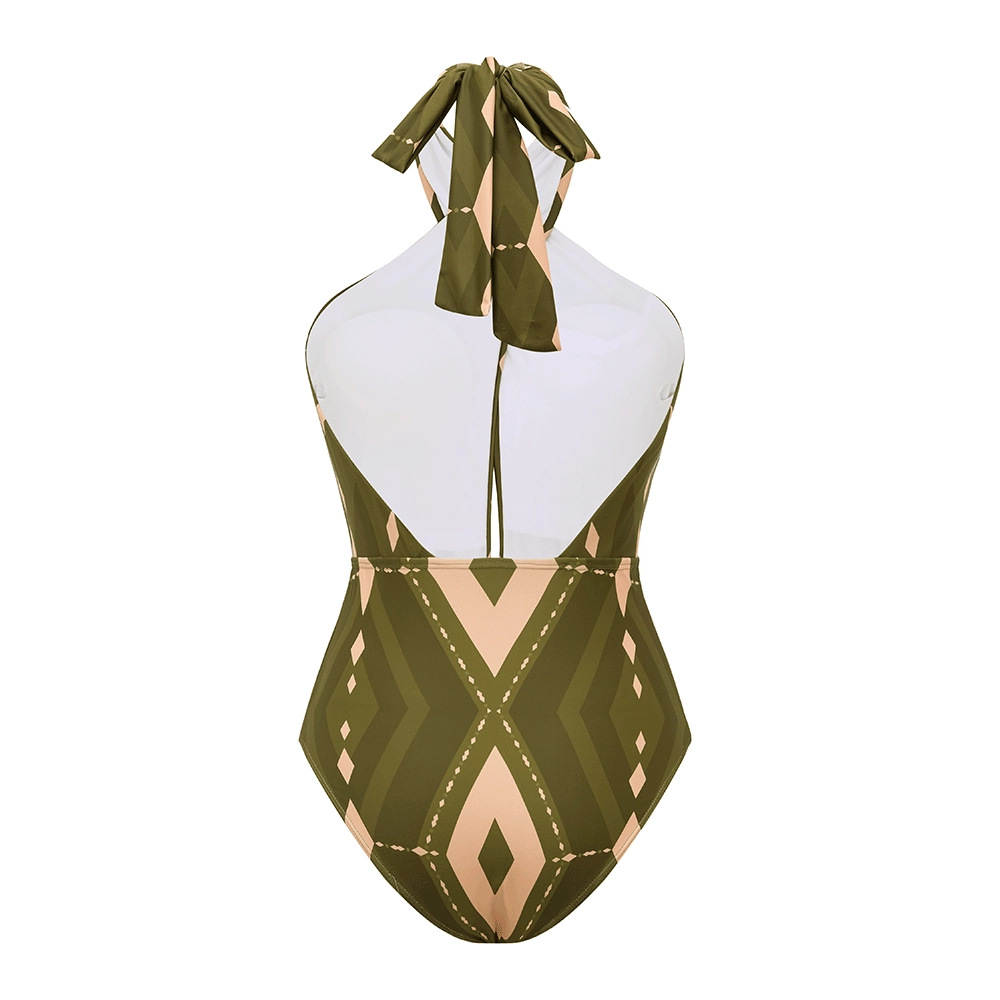 Vintage Bohemian Print One Piece Swimsuit Set