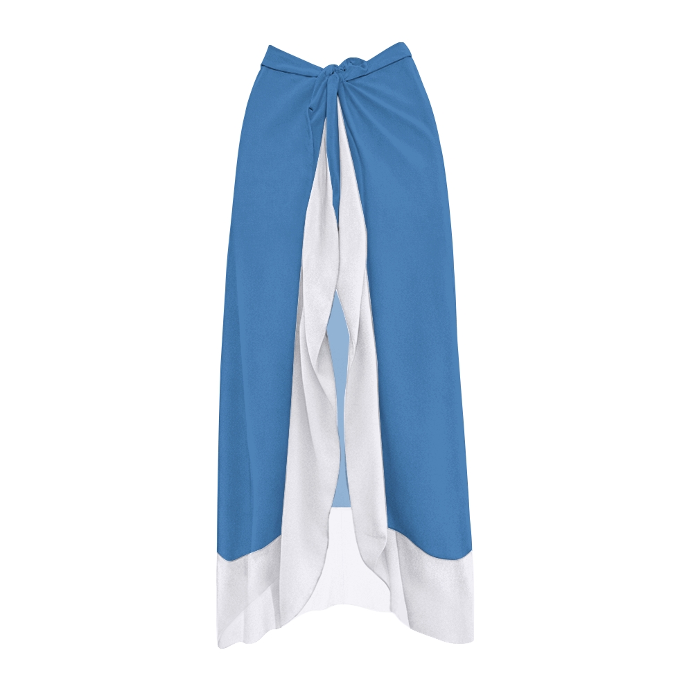 Deep V-Neck Ruffled Sleeve One-Piece Swimsuit and Matching Tie-Waist Wrap Skirt