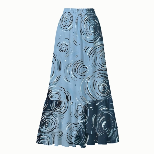 Women's One-Shoulder Artistic Water Ripple Print One-Piece Swimsuit with Skirt