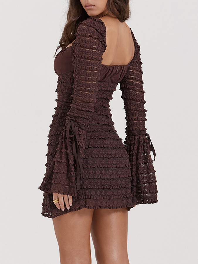Sexy Pleated Slimming Bell-sleeved Mini Party Dress