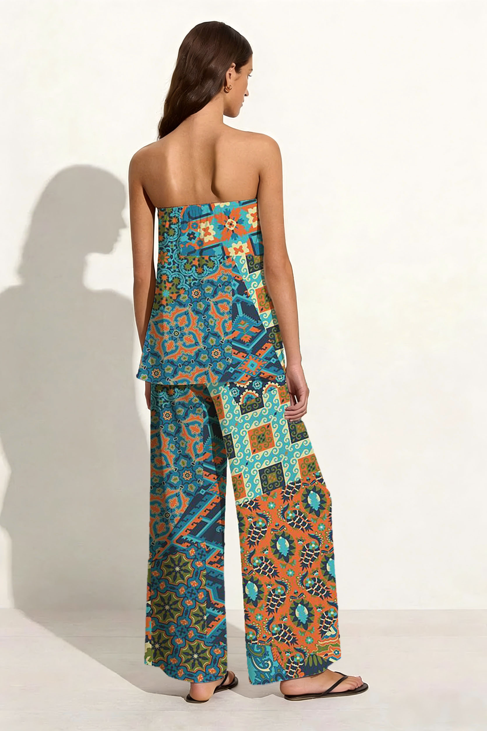 Bohemian Patchwork Mandala Strapless Wide Leg Set