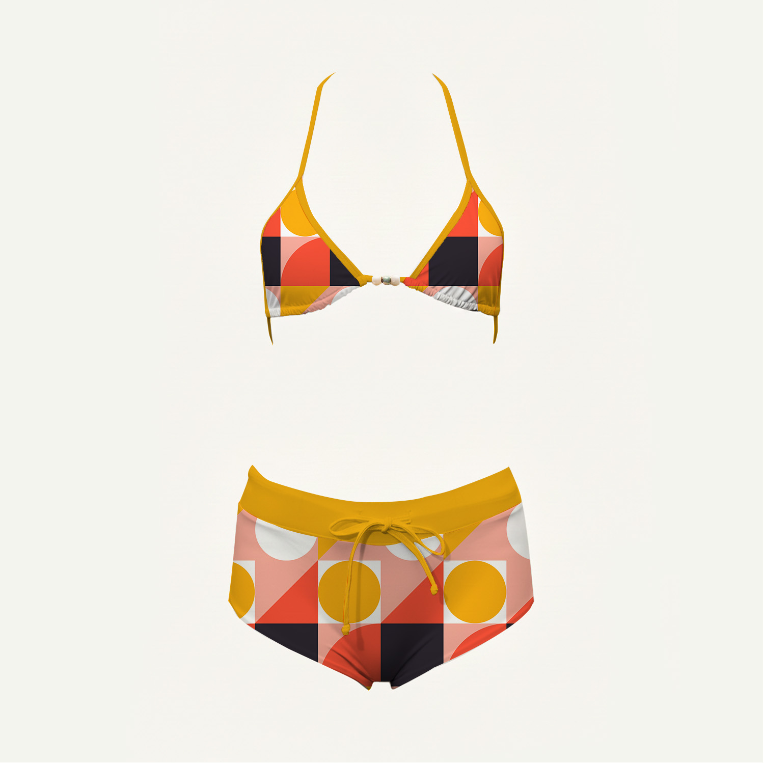 Retro Geo Pop Print High-Waisted Triangle Bikini Set