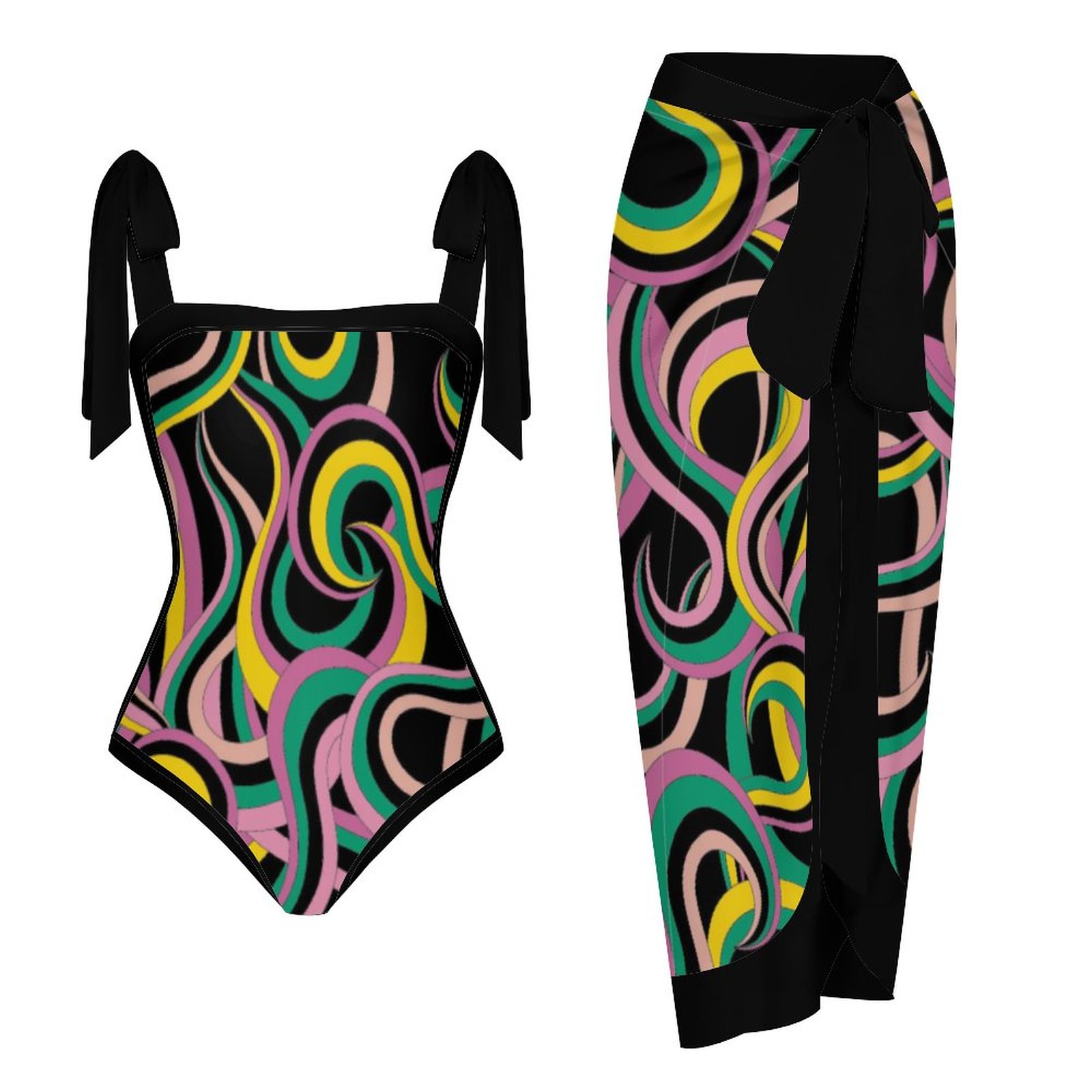 Fashion Geometric Printed One Piece Swimsuit And Cover Up