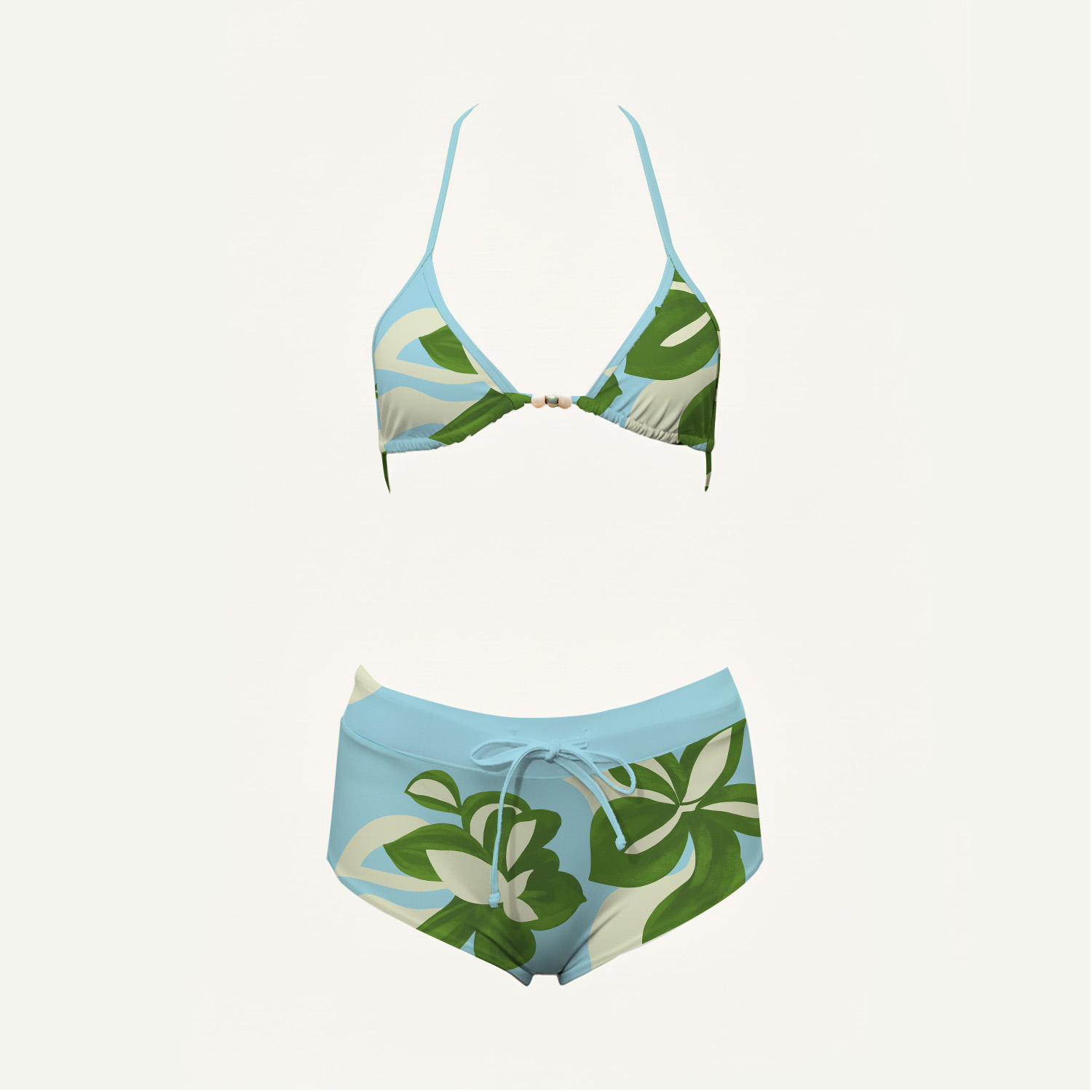 Tropical Breeze Print High-Waisted Triangle Bikini Set