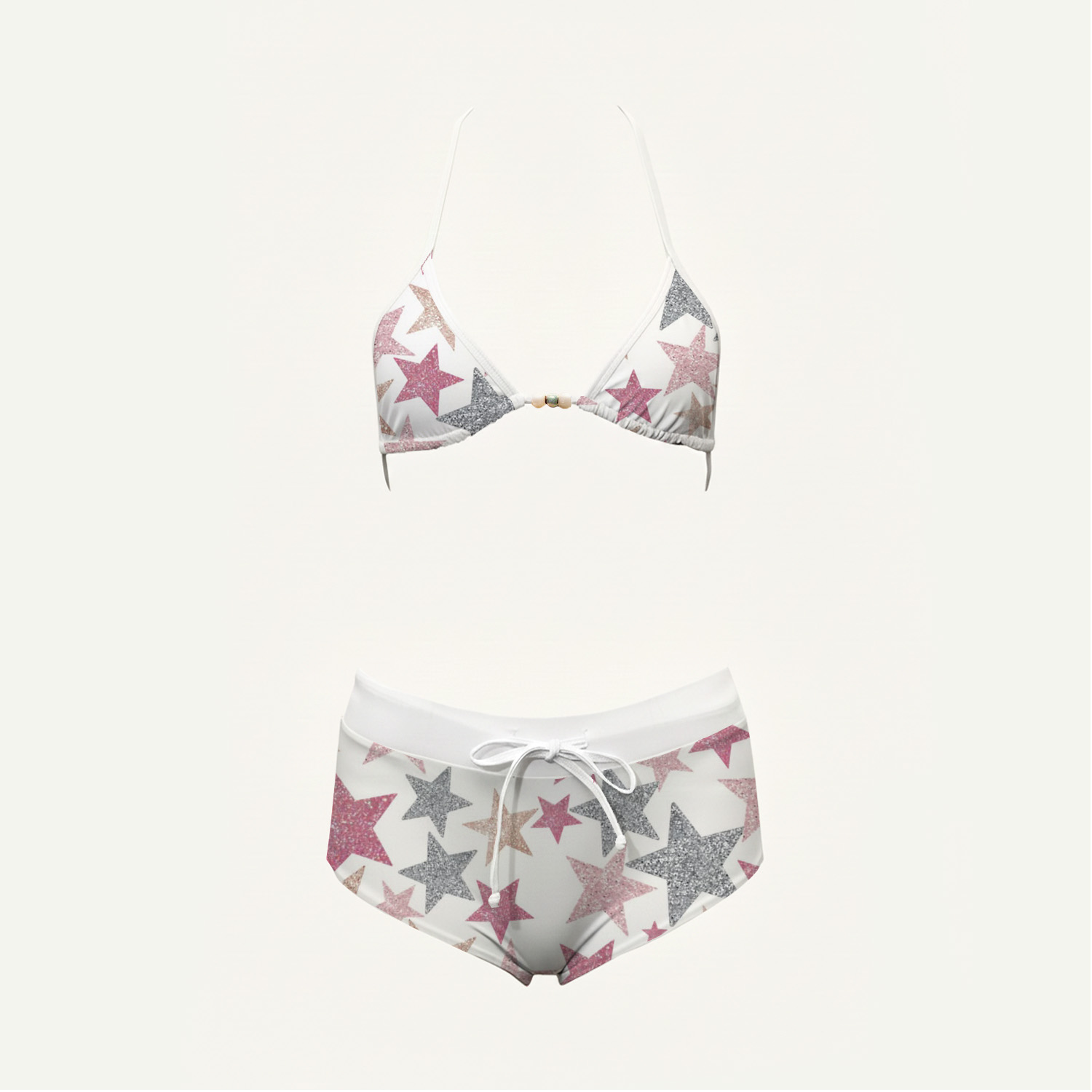 Glitter Starburst Print High-Waisted Triangle Bikini Set