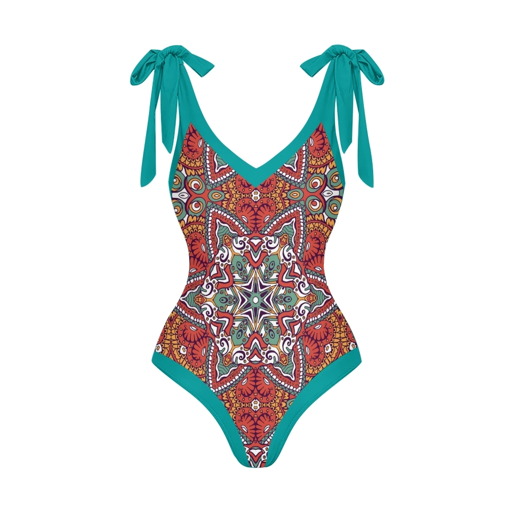 Women's Bohemian One Piece Swimsuit set with Printed Beach Skirt
