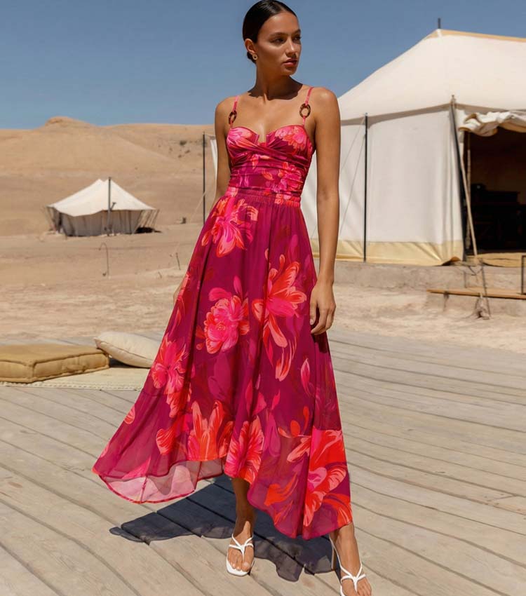 Sling Abstract Floral Print One Piece and Skirt