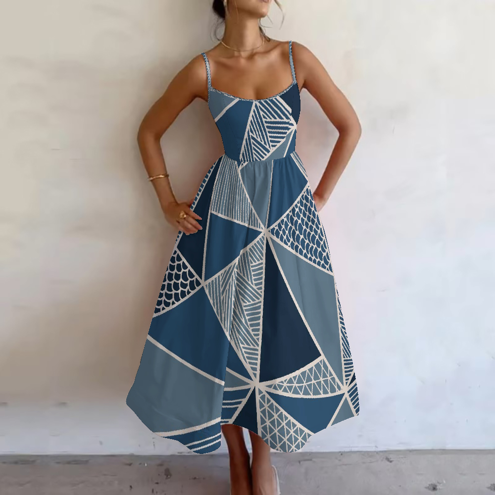 Women's Indigo Patchwork Printed Slip Dress