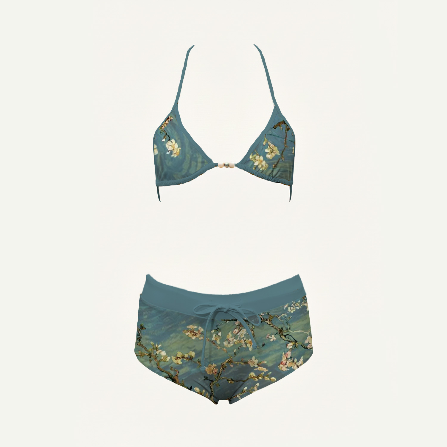 Van Gogh Almond Print High-Waisted Triangle Bikini Set